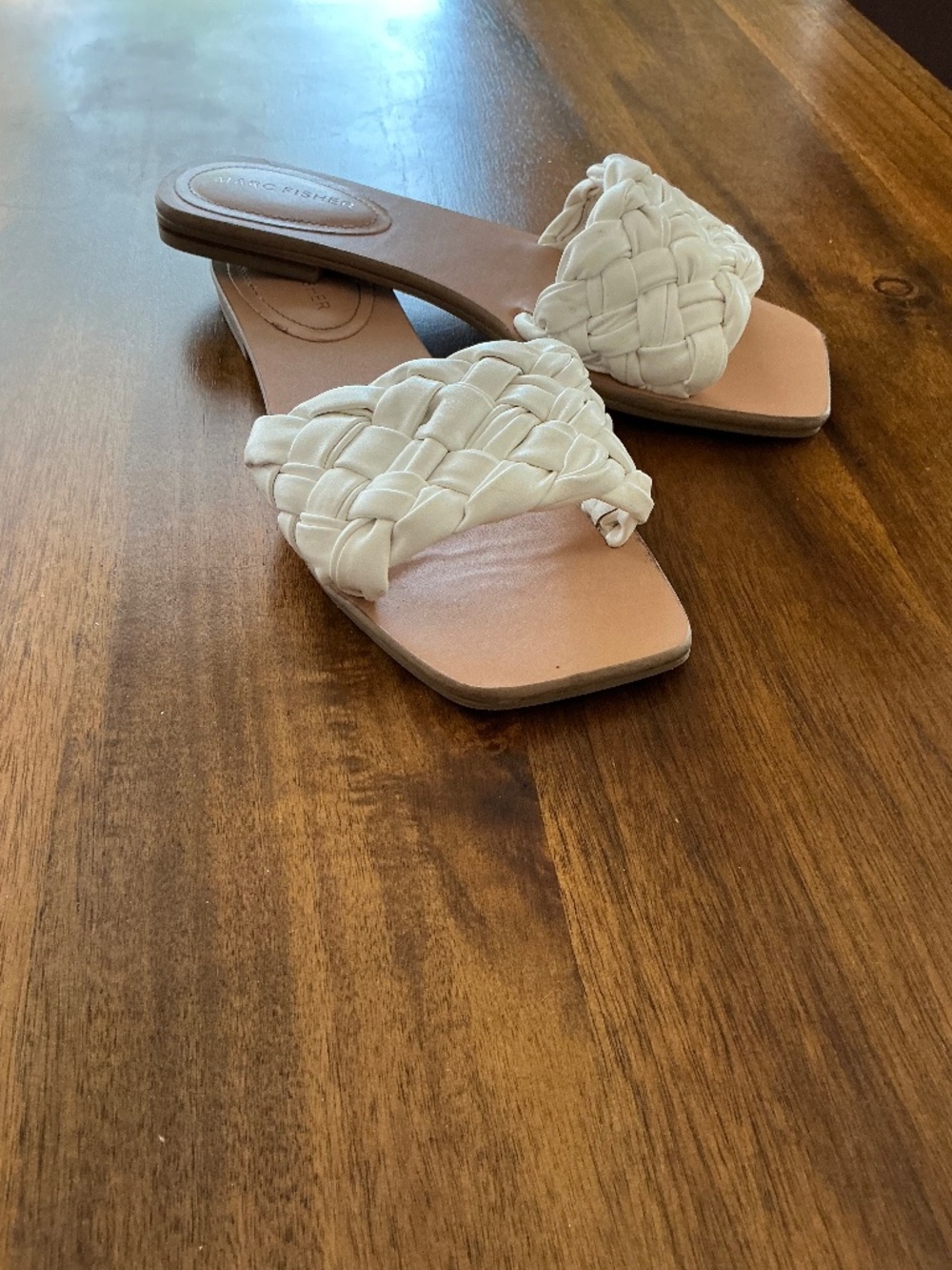 Marc Fisher, white slide sandals, size 7.5